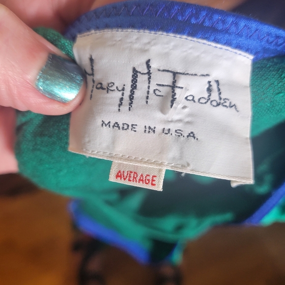 VINTAGE RARE MARY MCFADDEN ROYAL BLUE AND TEAL VELOUR CAFTAN - Picture 6 of 8